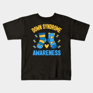 Down Syndrome Awareness Socks T21 Blue Yellow Ribbon Kids T-Shirt